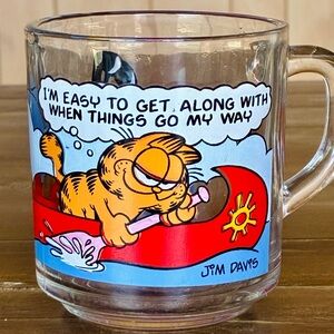 Garfield 1978 Vintage Jim Davis Cartoon Glass Mug - Orange Red Blue